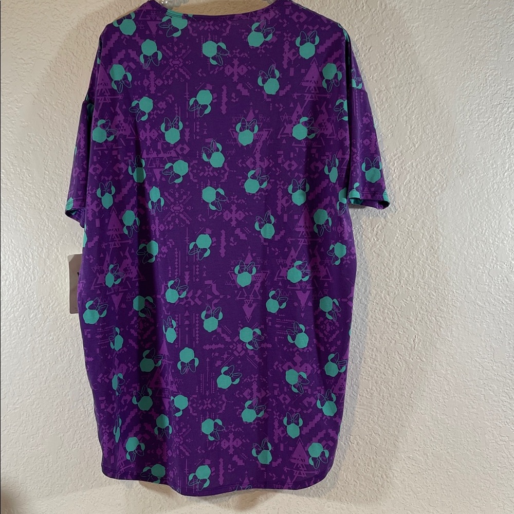 LuLaRoe Disney Irma Mickey Minnie Mouse Aztec Shades of Purple/Teal Shirt XS NEW - Picture 4 of 9
